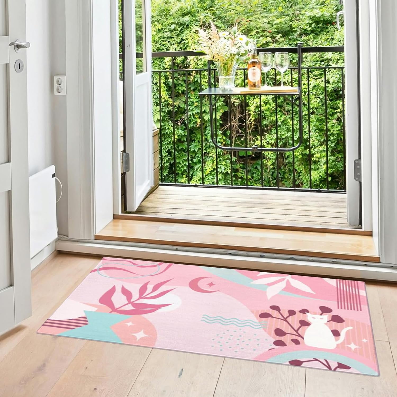 Boho Pink Kitchen Mats for Floor Set of 2, Cat Abstract Floor Mat Carpet Runner Area Rug Washable, Pink Home Kitchen Decor and Accessories Stuff, 17x30 and 17x47 Inch