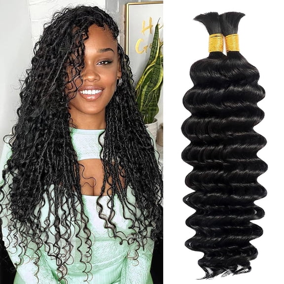 Human Braiding Hair for Boho Braids 20 Inch 110g 2 Bundles/Pack Deep Wave Boho Hair for Braiding 12A Curly 100% Unprocessed Brazilian Virgin Hair Extensions No Weft Knotless Bulk Braids