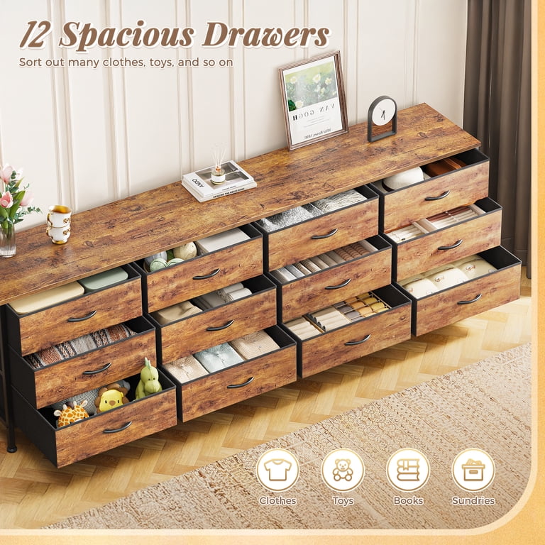 Amadwell 70" Dresser TV Stand, 12 Fabric Drawers, Rustic photo 2