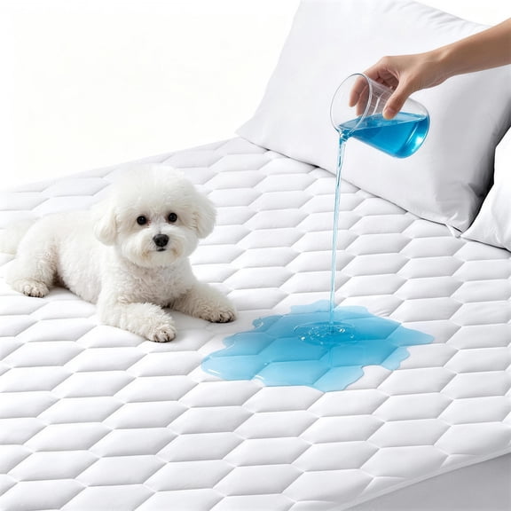 Sasttie Queen Mattress Protector, 100% Waterproof Quilted Mattress Cover Queen Size Bed, Noiseless Soft & Cooling Mattress Pad Cover, Deep Pocket 6"-21", White