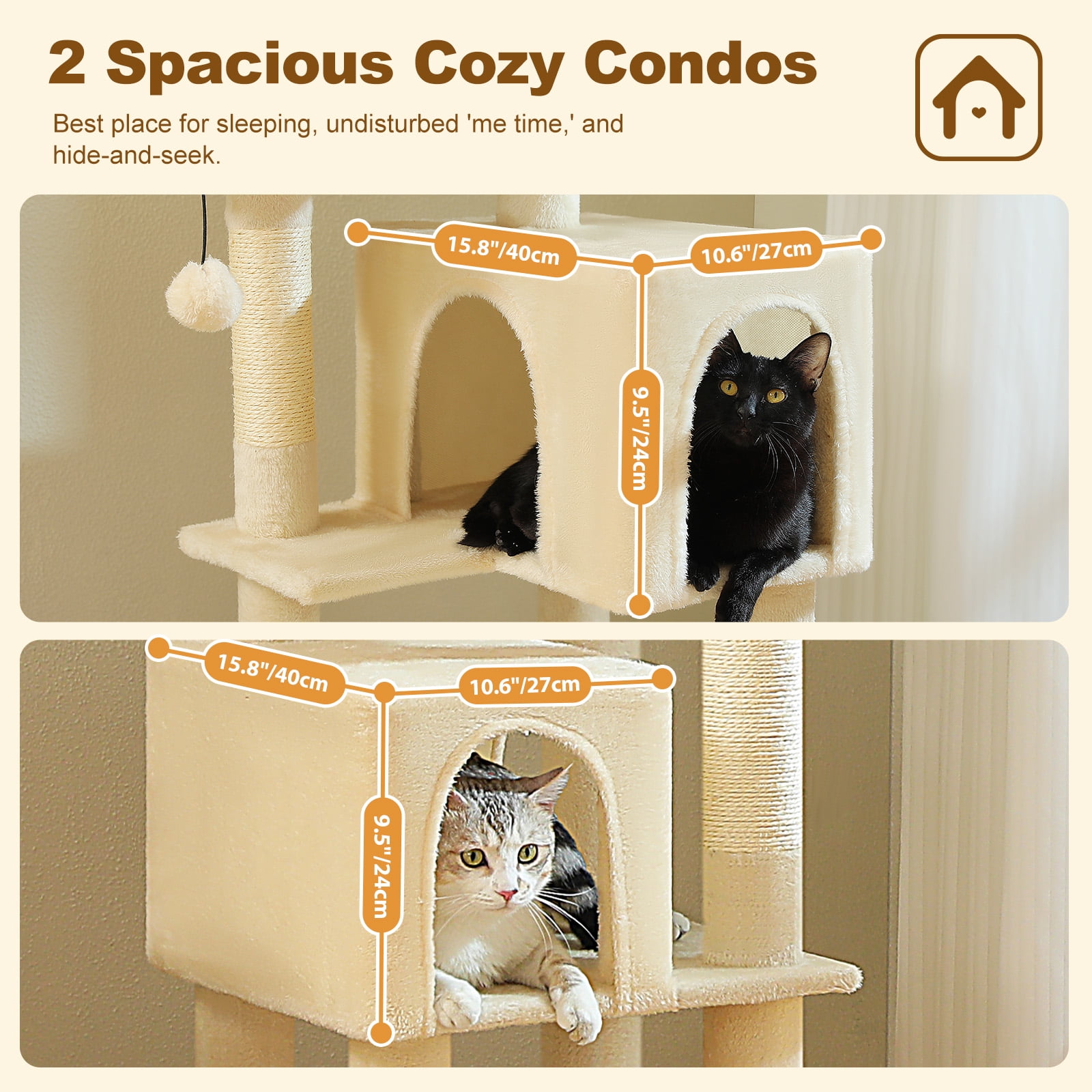 resenkos 62" Multi-Level Cat Tree for Indoor Cats, Cat Tower with Cozy Cat Condo and Top Perch for Small&Medium Cat, Beige