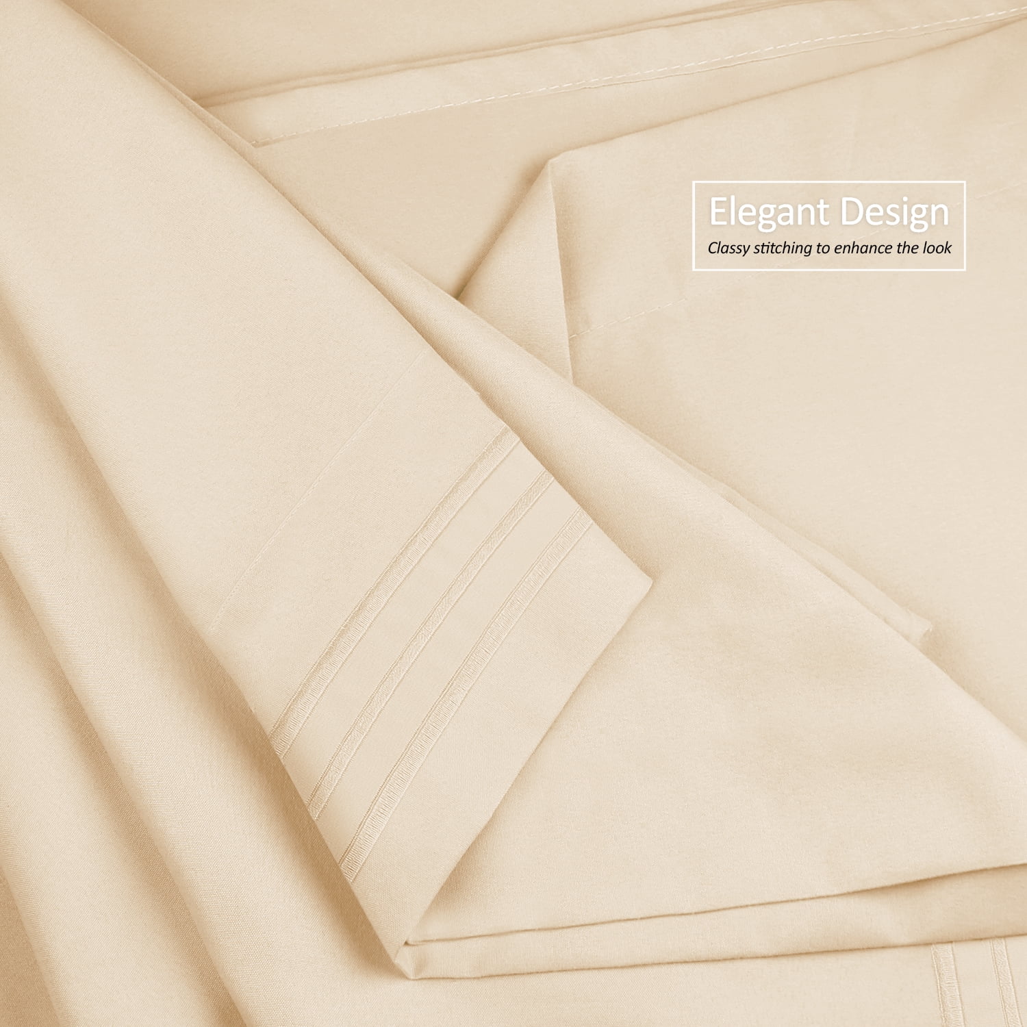 Clara Clark Premier 1800 Microfiber Collection 3-Line Bed Sheet Set, Cal King Size, Beige
