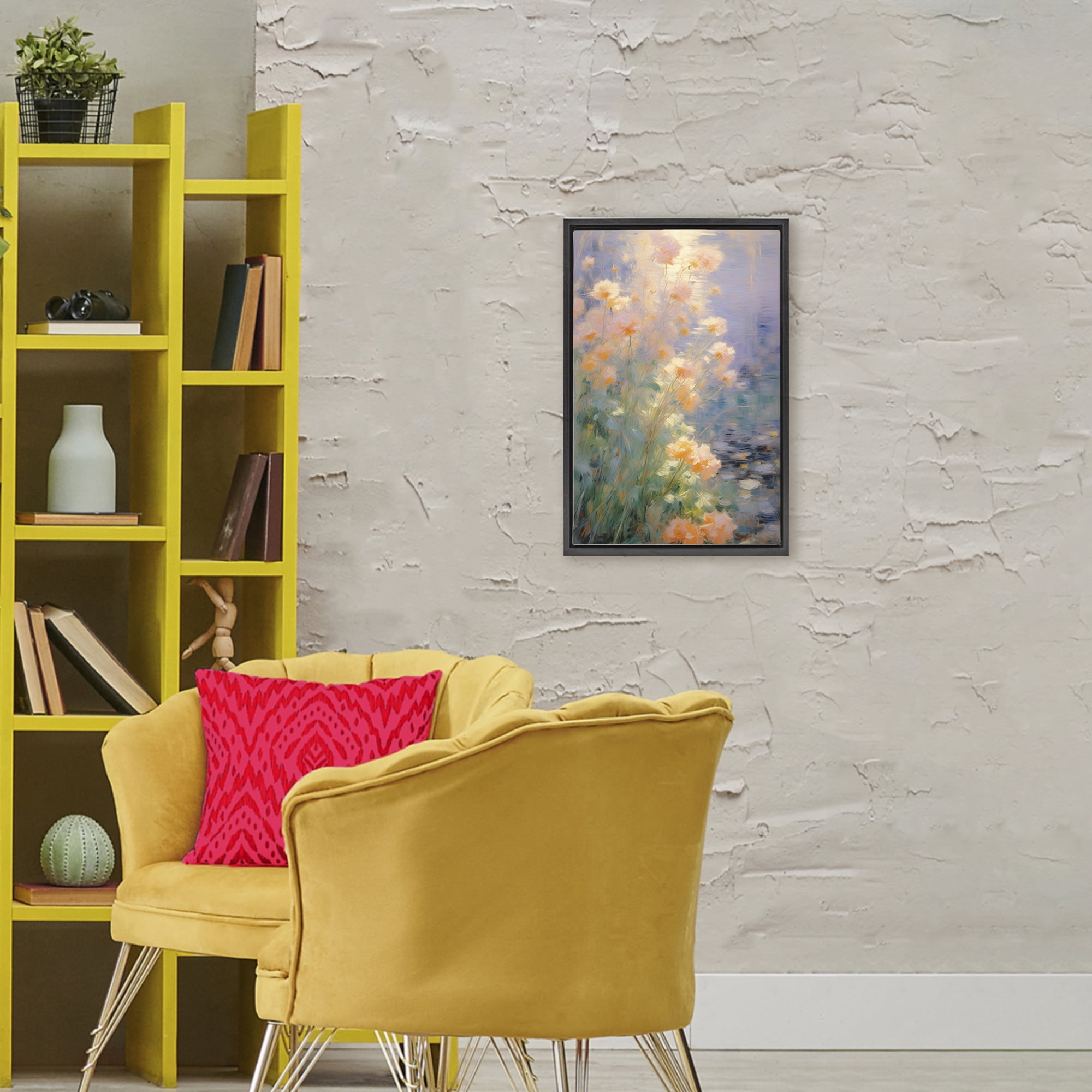Stupell Industries Sunlit Pastel Blossoms Impression Black Framed Floater Canvas Wall Art, design by Angie Hawke