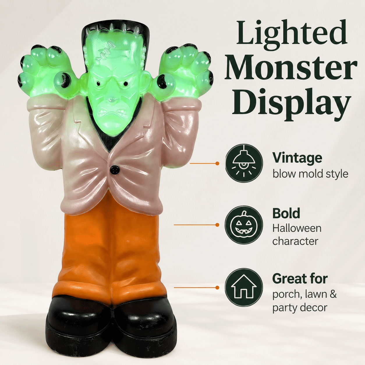 Vintage Empire-Style Frankenstein Blow Mold Halloween Yard Ornament, Lighted Classic Monster Decor for Outdoor Lawn, Porch, Haunted House Party and Summerween Display