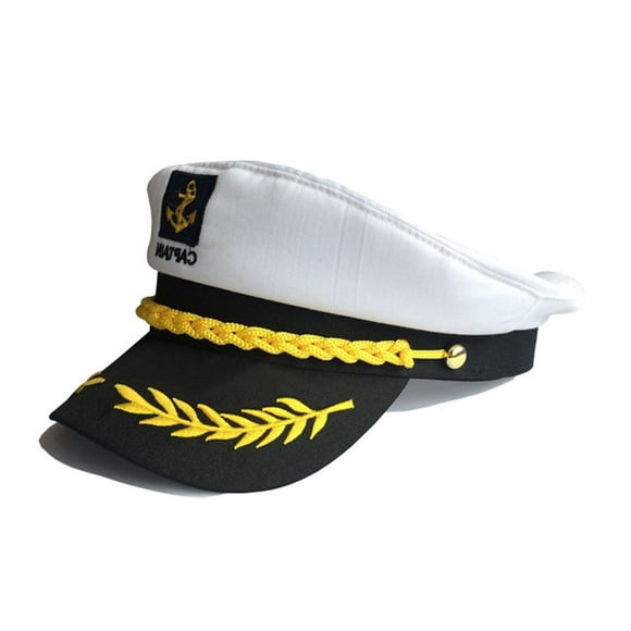 YUANOU Black Unisex Boat Ship Sailor Captain Costume Hat Cap Navy Marine Admiral Hat(White)