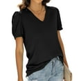 thumbnail image 5 of JINMGG Womens Tops under $5 Women Ladies Solid Short Sleeve V-neck Pullover Gauze Tops Shirts Blouse Black L, 5 of 9