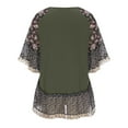 thumbnail image 4 of Cute Party Summer Tops for Women Plus Size Boho Flowy Loose Womens Blouses Trendy Tunics Round Neck Floral Print Color Block Shirts for Women Dressy 3/4 Sleeve Casual Tshirt, 4 of 7