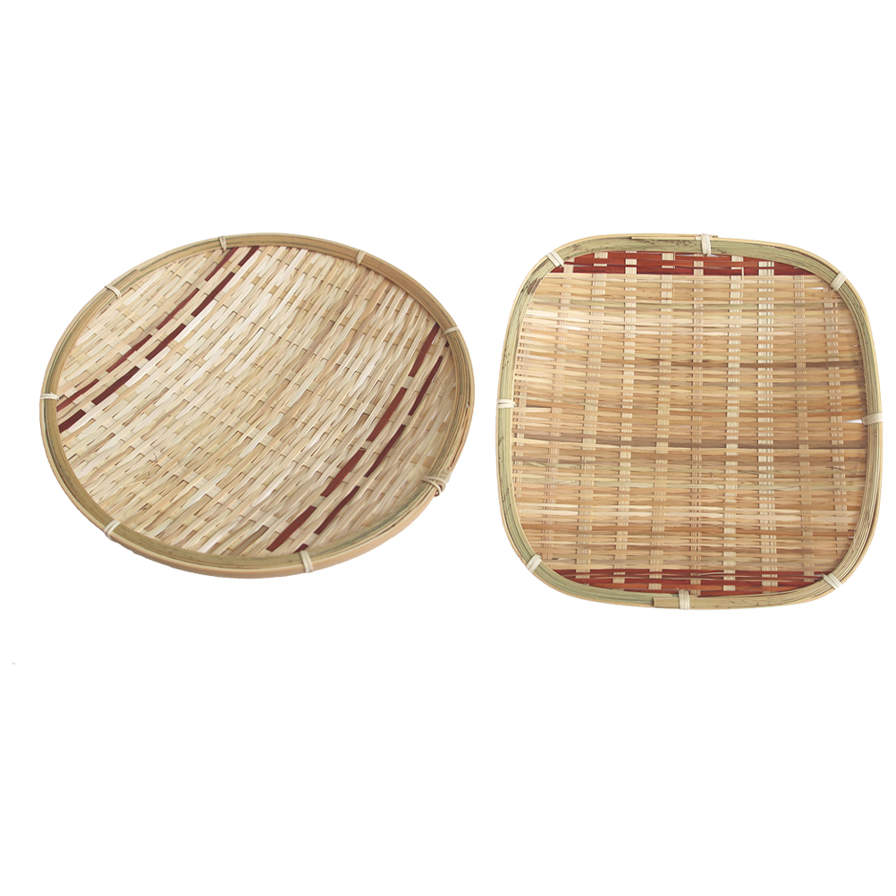 2pcs Bamboo Woven Trays Household Egg Bread Trays Decorative Weaving
