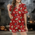 thumbnail image 4 of FUNDUFI Ladies Christmas Tree Printed Silk Satin Short Sleeve Button Sleepwear Pyjamas Women Set Soft Night-clothes, 4 of 8