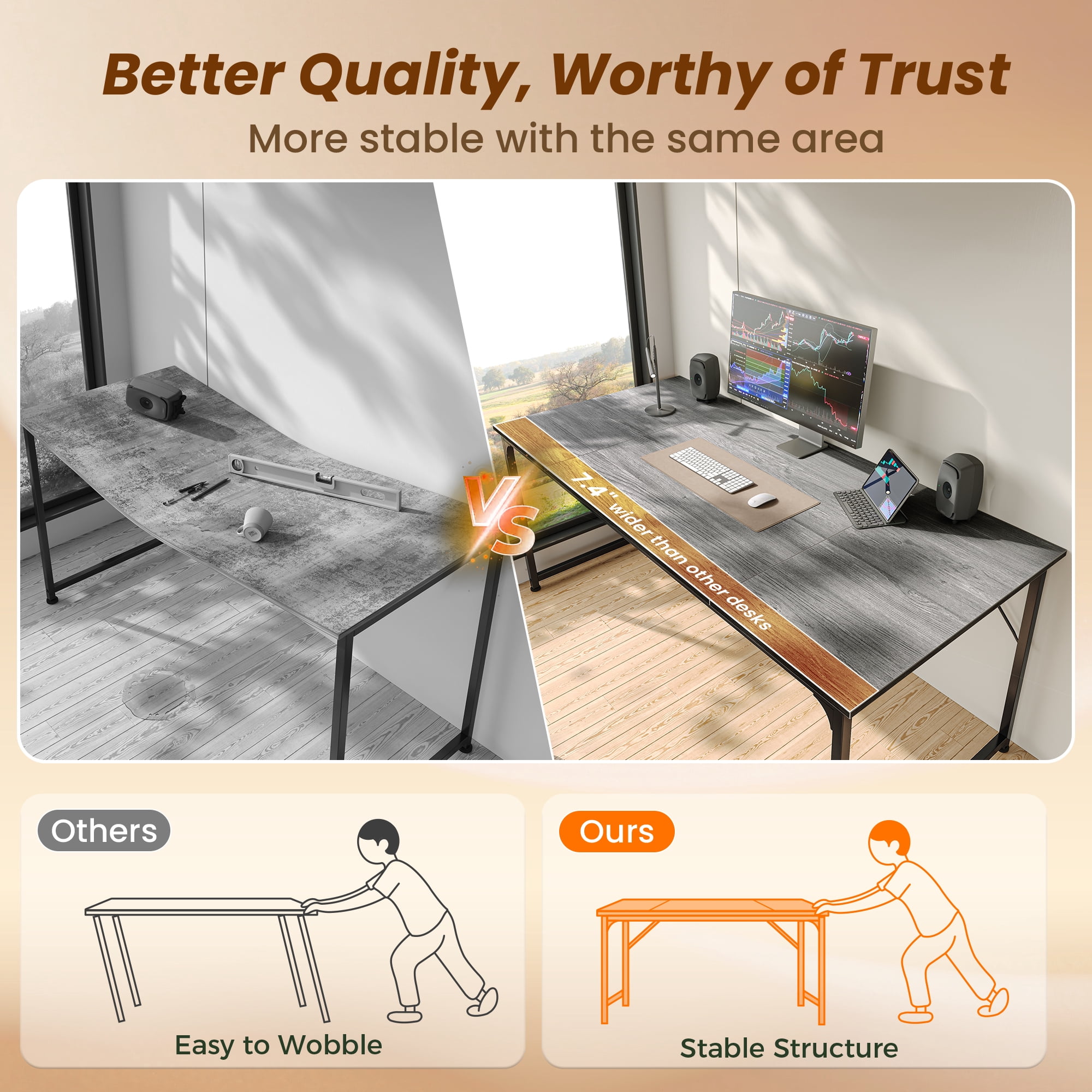 63" Computer Desk, Modern Office, Study & Gaming Desk with Storage, Large Legroom, Sturdy Metal Frame