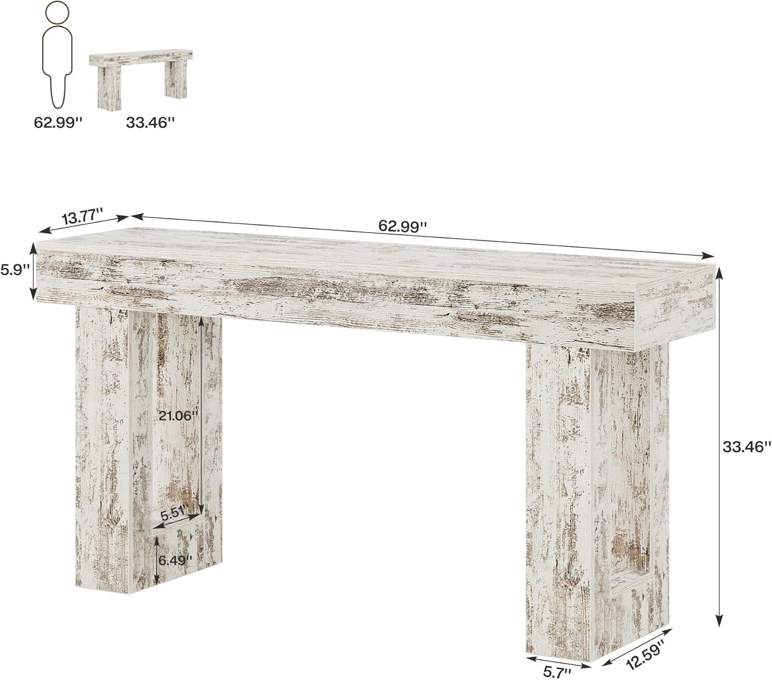 Tribesigns 63-Inch Long Console Table, Farmhouse Entryway Table for Entrance, Hallway, Living Room（Distressed White)