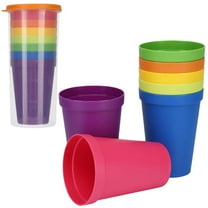 MODANU 7 Pack Plastic Tumbler Cups, 7.05 oz Unbreakable Water Drinking Cups, Colored Reusable Nesting Kids Beverage Cups for Parties, BBQ Picnics, Smoothies, Juice - Rainbow Color
