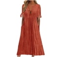 thumbnail image 2 of Guieoi Womens Dresses Plus Size Short Sleeve Lapel-collar Half-buttoned Loose Casual Solid-color Pocket Dress Red XXL, 2 of 5