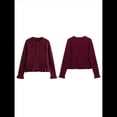 thumbnail image 3 of Suéter Tipo Cárdigan Corto para Mujer, Moderno, con Cuello Redondo, Volantes, Larga, Botones, Prendas de Punto. Rojo M, 3 of 6