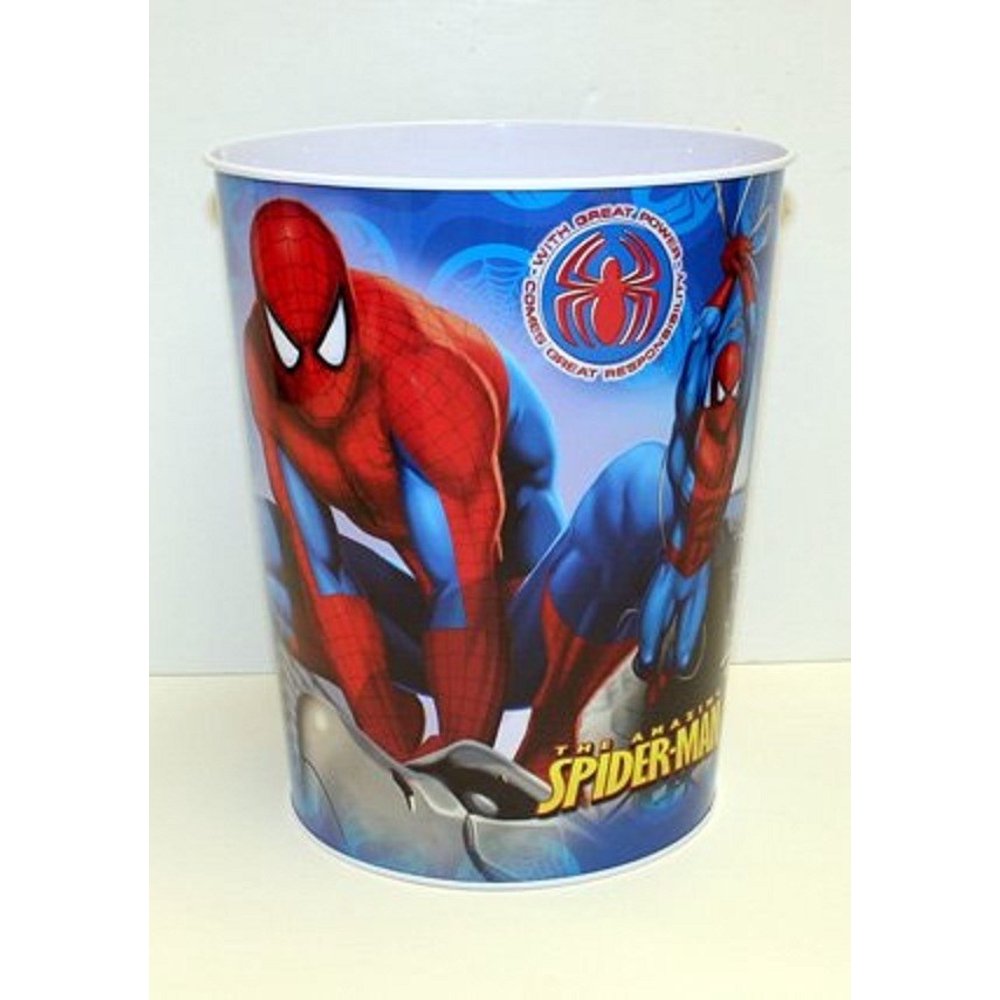 Spiderman Tin Trash Bin Can Wastebasket Box Carry All Blue Walmart