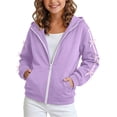thumbnail image 2 of FAVIPT Girls Zipper Hoodies Side Ribbon Bow Long Sleeve Hooded Sweatshirt with Kangaroo Pocket Casual Cute Loose Hoodie Jacket Purple,10-11Years, 2 of 7