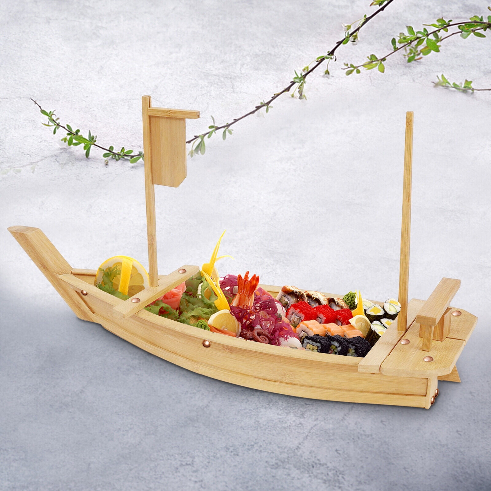 Japanese Wooden Sushi Boats Display Serving Tray Seafood Handmade