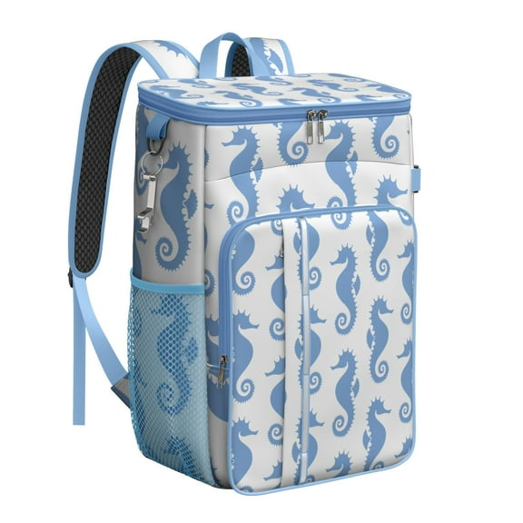 Nautical Ocean Creatures Backpack Cooler – Leakproof Insulated Cooler Bag with Starfish, Fish, and Sand Design for Beach & Outdoor Fun
