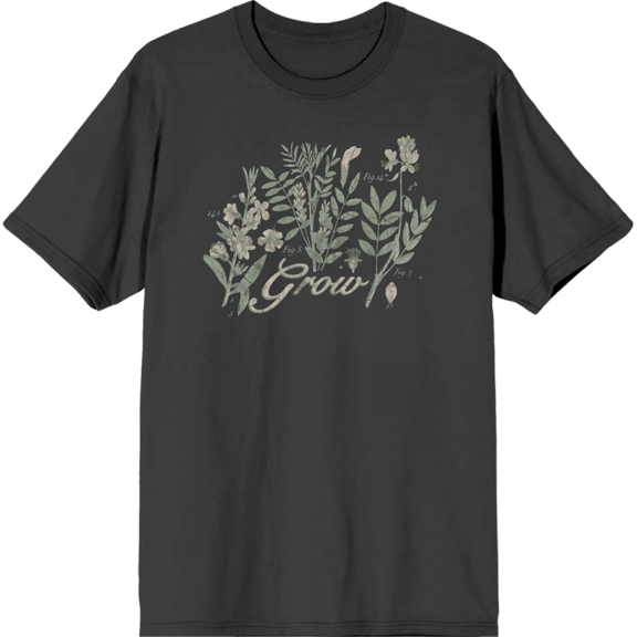 Grow Inspirational Vintage Botanicals Adult Charcoal Crew Neck Short Sleeve Tee-Medium