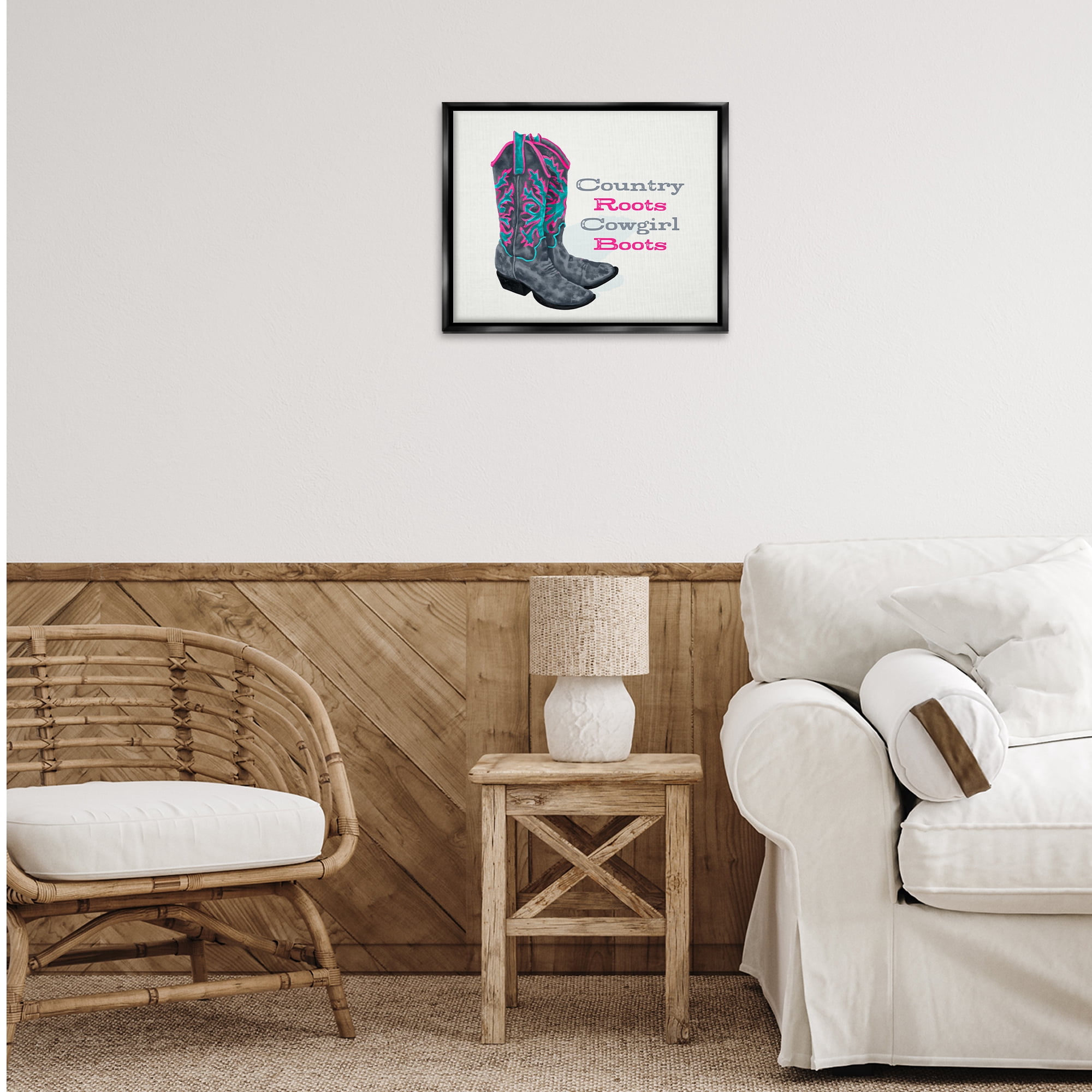 Stupell Industries Country Roots Phrase Typography Painting Black Floater Framed Canvas Art Print Wall Art, 21 x 17