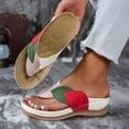thumbnail image 3 of Rokment Women's Orthopedic Wedge Walking Flip Flops Boho Beach Vintage Casual Color Block Leather Arch Support Platform Chunky High Heel Dress Slippers Backless Sandals White Size 7, 3 of 7