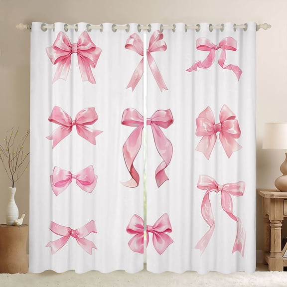 Manfei Cute Bow Girl Curtains Pack of 2 (42x84 Each),Dreamy Princess Curtains Blackout,Kawaii Ribbon Bow Knot Bedroom Curtains,Luxury Bedroom Decor