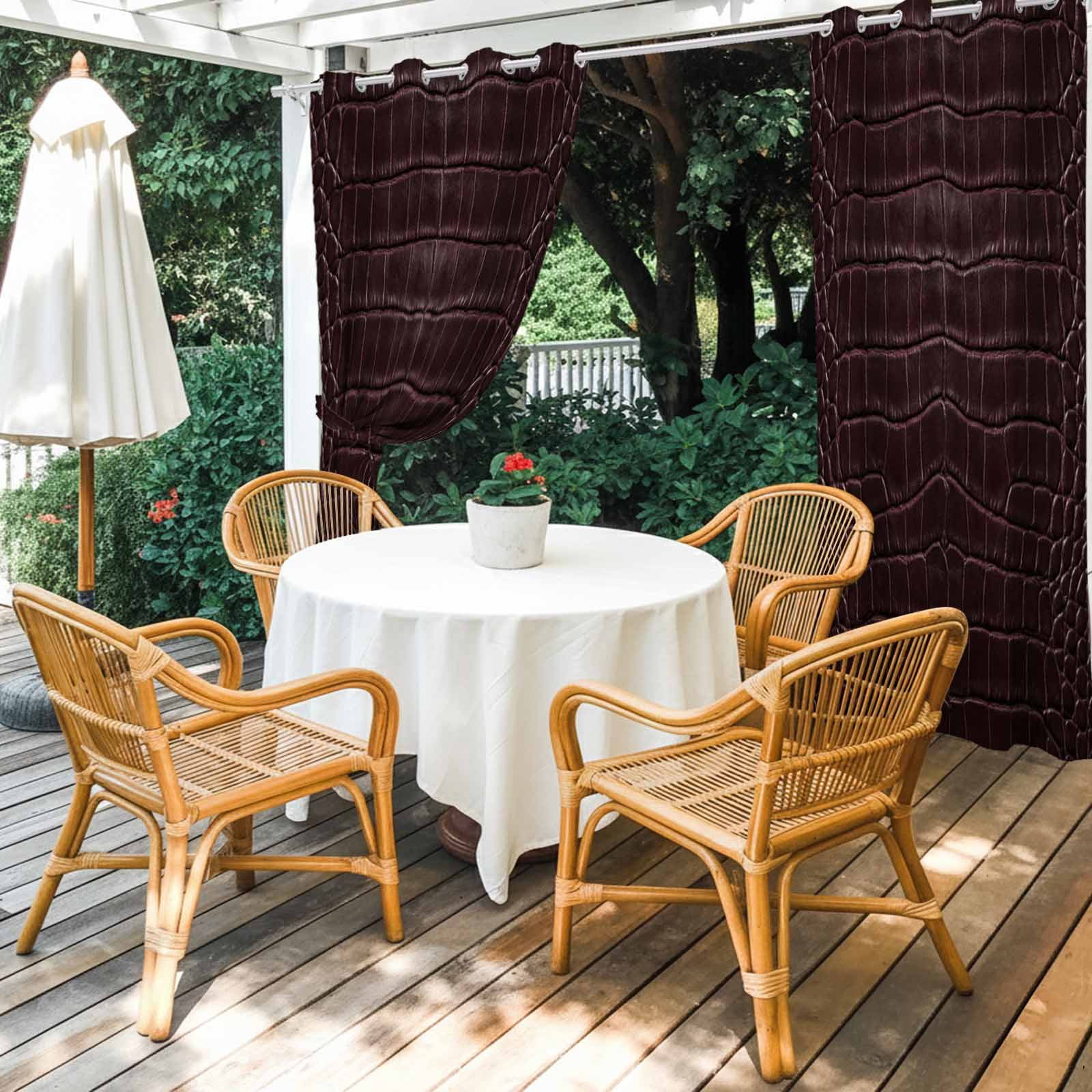 Crocodile Leather Texture Outdoor Curtains for Patio, Luxury Brown Sunshade Privacy Drapes Grommet Waterproof Outside Curtains for Porch/Cabana/Balcony 54"x 108", 1 Panel