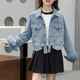 thumbnail image 5 of dazeni Girls Casual Long Sleeve Jean Jackets 1-12 Years Trendy Cozy Soft Cute Bow Button Down Denim Cardigan Coat Casual Outerwear School Travel Teen Gift Blue2 2 Years, 5 of 8