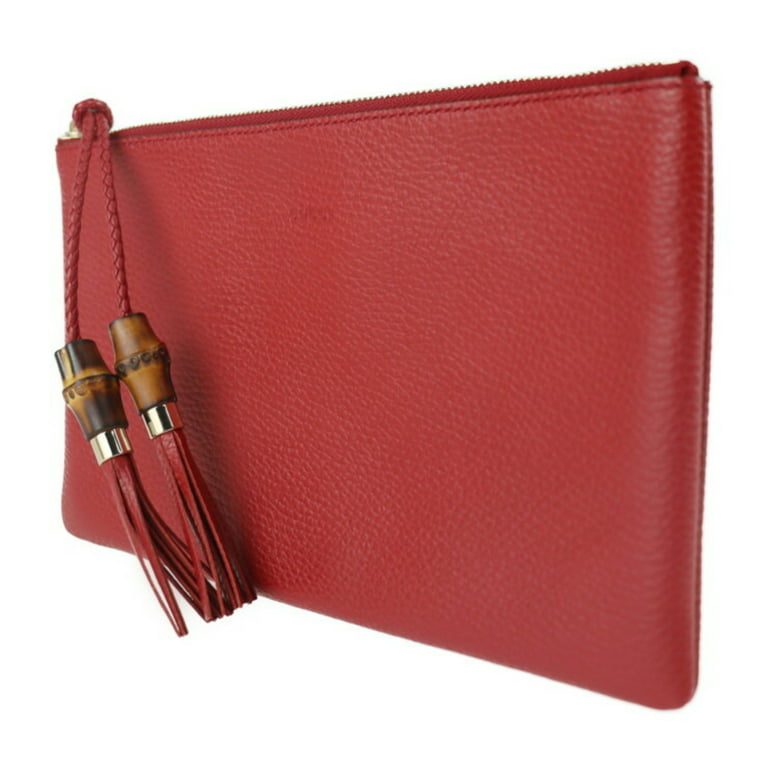 Authenticated used Gucci Gucci Bamboo Clutch Bag 449652 Leather Red Tassel Second, Adult Unisex, Size: (HxWxD): 16cm x 26cm x 2cm / 6.29'' x 10.23'' x