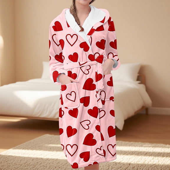 BILIKEYU Elegant Long Valentine Robe for Women Cotton Breathable Heart Print