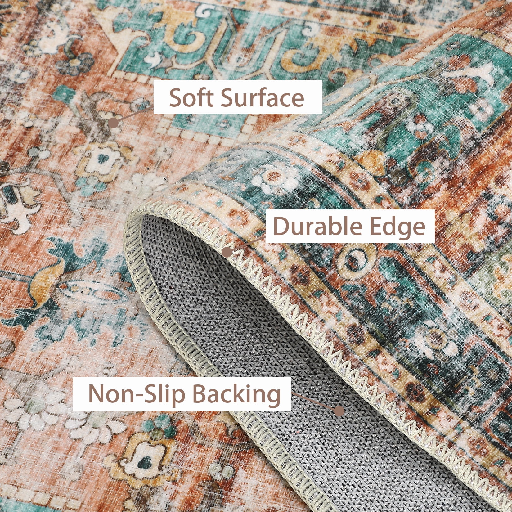HOMERRY 9' x 12' Area Rug for Living Room Washable Bedroom Floral Geometric Carpet for Room Decor, Green/Brown