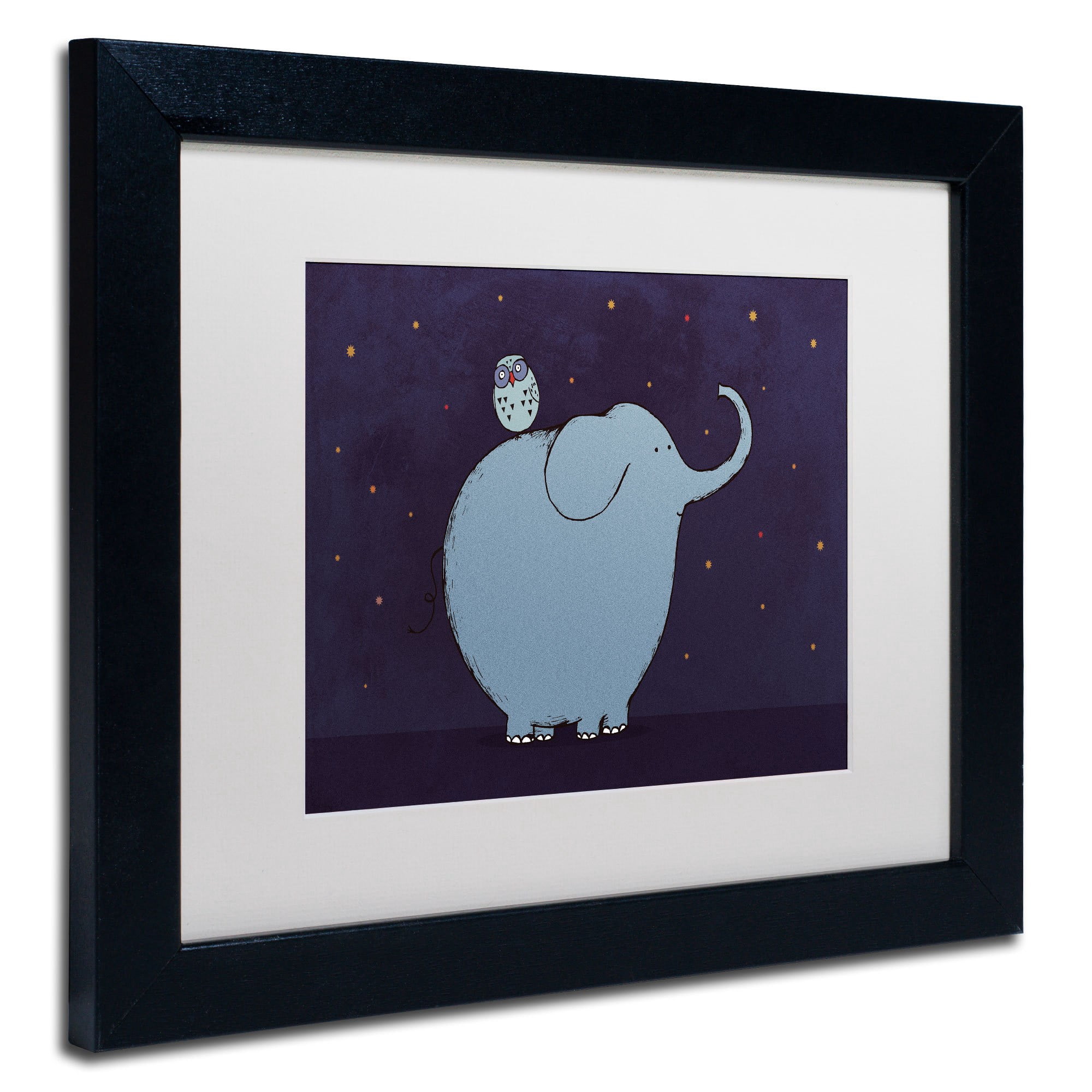 Carla Martell 'Owl and Elephant' Matted Framed Art