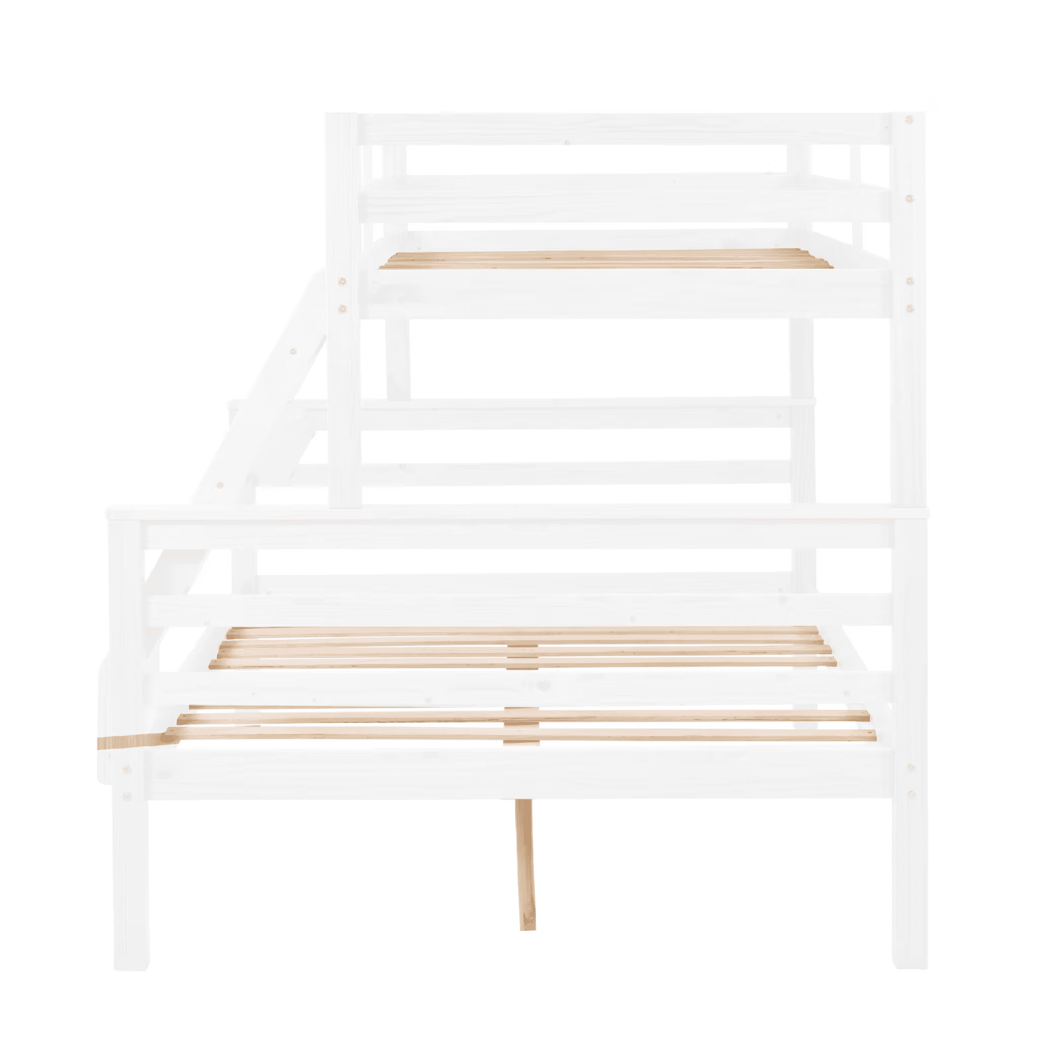 MAYEERTY Twin over Full Bunk Bed with Thick Posts, Wooden Bed Frame with High Guardrail and Ladder for Kids, No Box Spring Needed, White