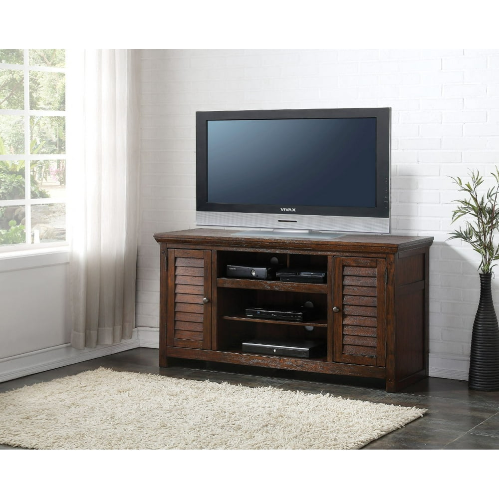 Wooden TV Stand With Drawers, Dark Oak Brown
