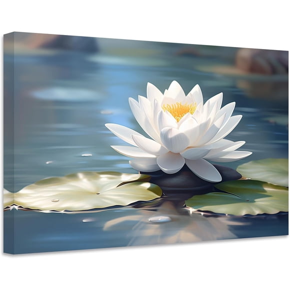 ZHONGYUTONG Zen Canvas Wall Art Lotus Flower Picture Prints Water Lily Nature Spa Painting Bathroom Artwork for Meditation Spiritual Room Decor (20.00" x 30.00")