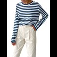 thumbnail image 3 of Suéter de Punto Suave A Rayas para Mujer, Camisas Holgadas Azul L, 3 of 10