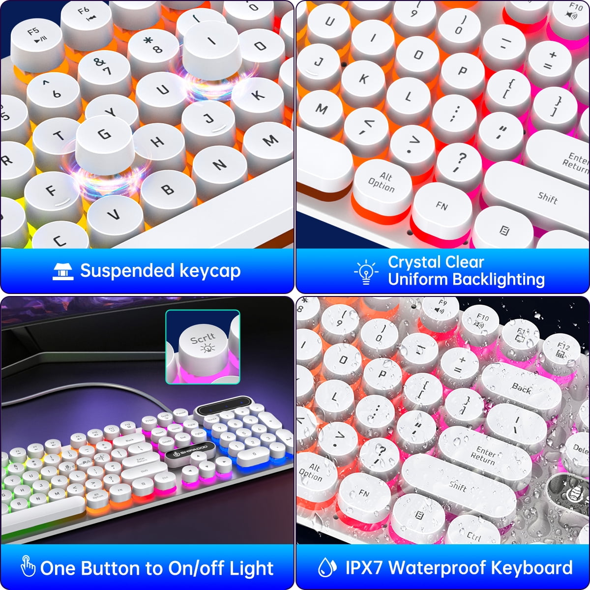 Wired Keyboard & Mouse Combo, Retro Punk RGB Backlit Gaming Keyboard and Mouse W/Multimedia and Shortcut Keys, PC Gaming Keyboard, Office Keyboard for Working or Primer Gaming, Office Device, White