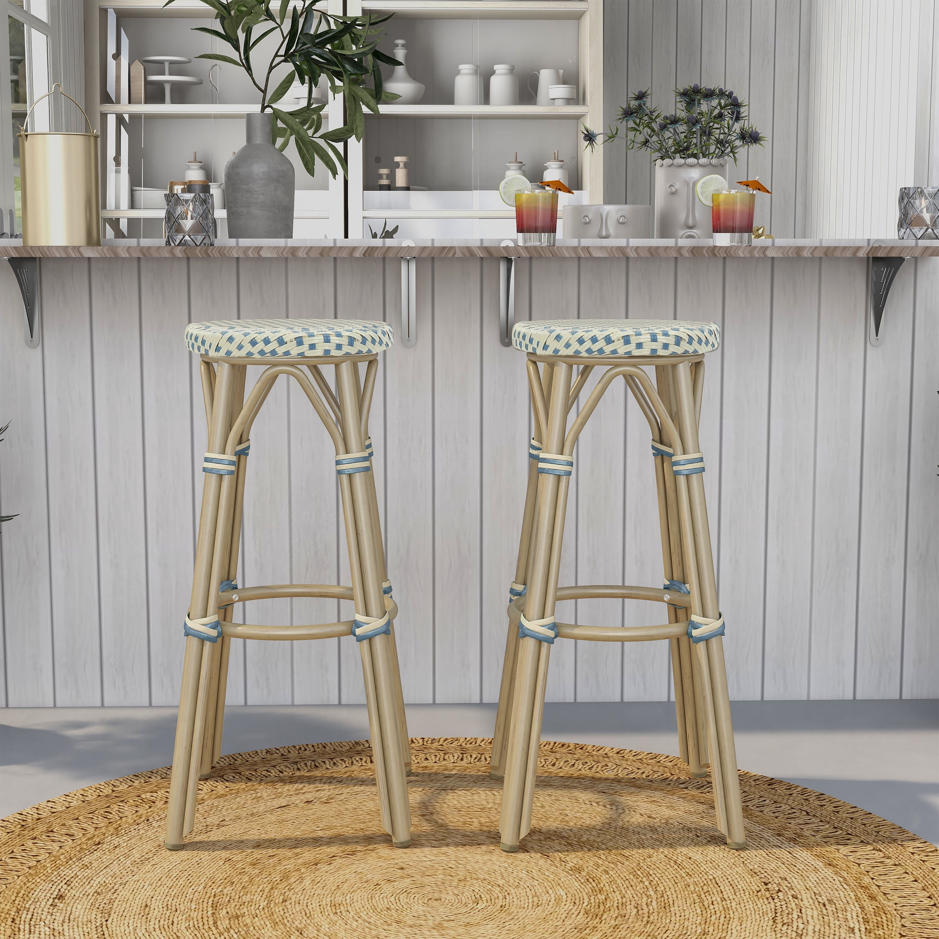 Furniture of America Tropaz Set of 2 30-in Outdoor Metal Bar Stool, Blue