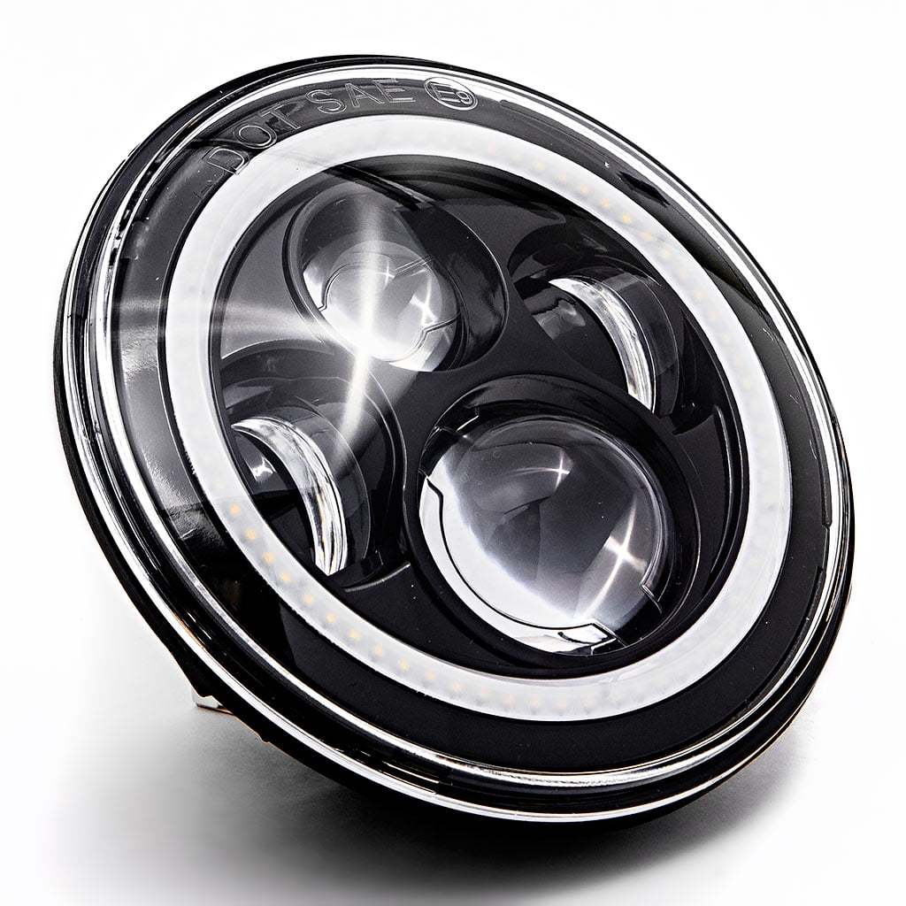 Motorcycle Headlight Assemblies 1x 7 Black LED Headlight Halo Angel Eye