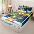thumbnail image 2 of Castle Fairy Whimsical Cartoon Winter Puffin Zipper Twin Comforter Sets with Fitted Sheet and 2 Pillowcases,Aurora Borealis Snow Ice Landscape Zipper Bedding Set,Green Navy,Black Reversible,4-Piece, 2 of 6