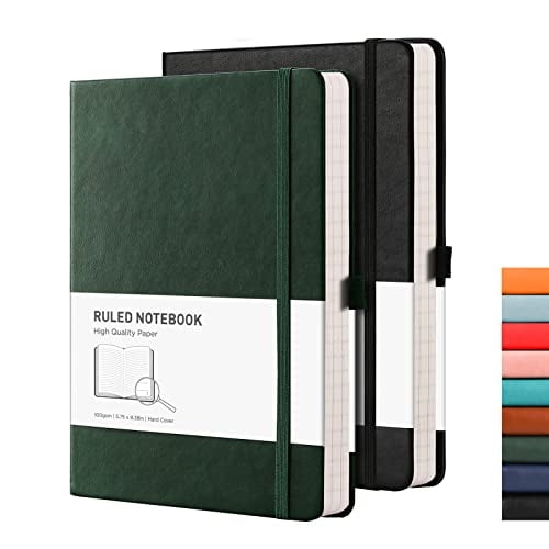 Cuaderno RETTACY reglas, 2 unidades - Cuadernos cuero gruesos, 376 páginas numeradas, tapa dura, papel 100gsm 5.75'' × 8.38''