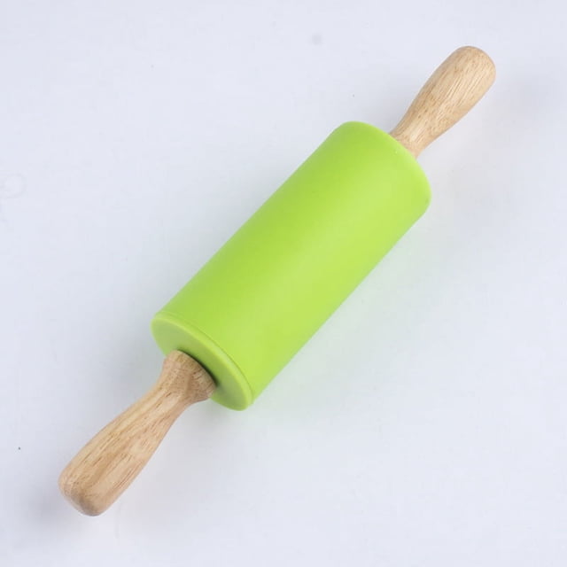 Rodillo anti(Verde)- mango de madera con superficie de carcasa de silicona adhesiva