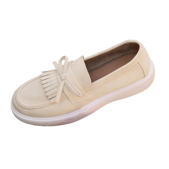 Beige Ladies Spring Summer Solid Color Tassel Loafers Flat Shoes Comfortable Casual For Women
