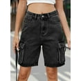 thumbnail image 4 of Women'S Y2K Baggy with Multi Pockets Bermuda Wide Leg Knee Length Long Jean Shorts Streetwear Jorts Black Grey L, 4 of 9