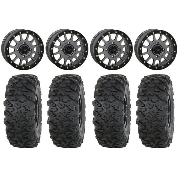 System 3 SB-5 15" Wheels Grey 35" Roctane T4 Tires Can-Am Commander Maverick Renegade Outlander Defender