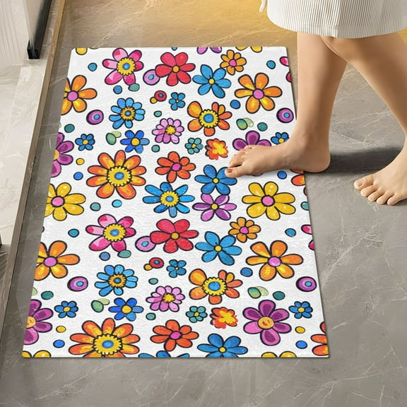 Toilet Rug Rectangle Bathroom Rugs Non-Slip Soft Plush Machine Washable Contour Bath Mat Colorful Little Flower 24x16
