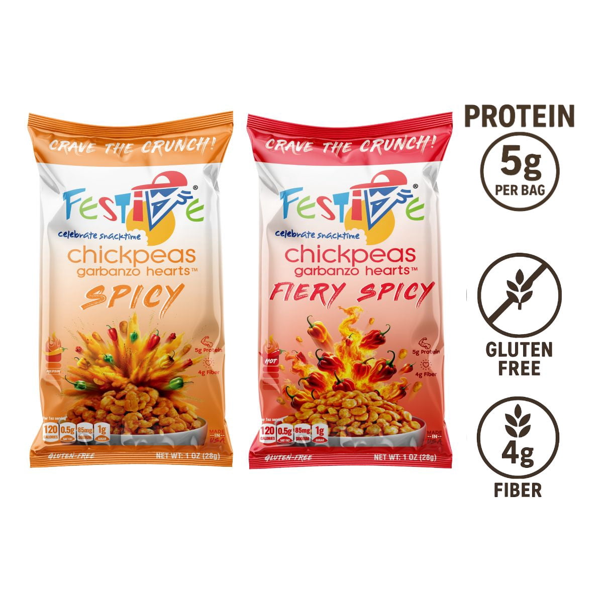 Snack Festive Roasted Chickpeas – Ultimate 12ct - High Protein Variety Snack Bag (2 Each of 6 Flavors: BBQ, Ranch, Sour Cream, Sea Salt, Spicy, Fiery Spicy) Nut Free, Non-GMO Vegan Soy-Free