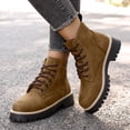 thumbnail image 2 of Dakaela Women's Ankle Combat Boots Waterproof Lace up Hiking Chelsea Booties Wide Widths Winter Outdoor Dress Shoes Brown 7.5, 2 of 9