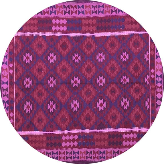 Ahgly Company Machine Washable Indoor Round Oriental Purple Traditional Area Rugs, 3' Round