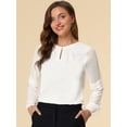 thumbnail image 2 of Top de la blusa de la oficina del trabajo del cuello del ojo de la cerradura de las mangas largas semi transparentes de la gasa elegante de las mujeres blanco M, 2 of 6